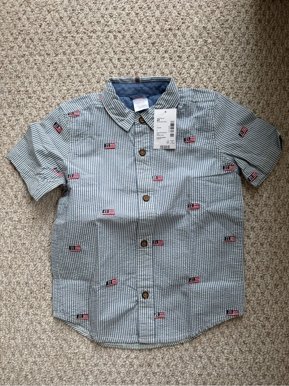 Gymboree Light Blue Seersucker Button-Down Shirt with Flag Embroidery